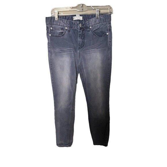 Free People Size 29 Charcoal Straight Leg Zip Up Jeans Y2K Grunge High Waisted - Picture 1 of 3